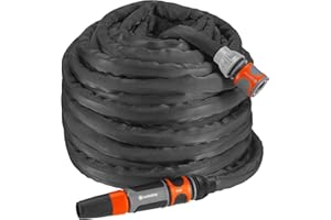 Gardena Tuyau Textile Liano Set 30m: Tuyau de Jardin Flexible et Robuste en Tissu Textile, Tuyau idéal pour Balcon et terrasse, sans Flexion ou Torsion, Noir/Anthracite/Orange (18438-20)