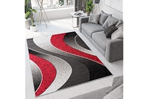 TAPISO Dream Tappeto Camera Soggiorno Salotto Moderno Rosso Grigio Astratto Onde A Pelo Corto 120 x 170 cm
