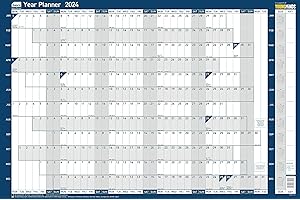 Sasco 2024 Yearly Wall Planner Set, Paper Whiteboard Poster Style Dry Erase Calendar, Large Wall Planner with Marker Pen, Pen Clip & Stickers, Wall Chart & Office Notice Board, Blue, 915 x 610mm
