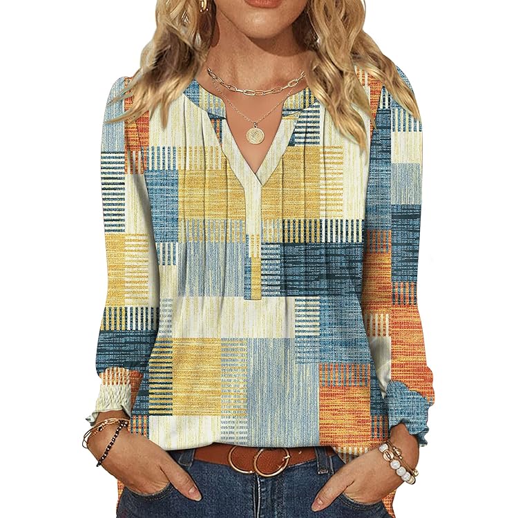 Rapbin Damesblouse 3/4 mouw lange V-hals tuniek zomer tops los shirt elegant casual bovendeel 2025, groen, XXL
