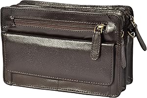 HOUSE OF LUGGAGE Mens Wrist Leather Bag Double Zip Top Clutch Mobile Money Cab Travel Organiser Pouch HLG820 Brown