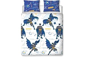 BATMAN Set copripiumino matrimoniale con licenza ufficiale, design tecnico | copripiumino reversibile blu su 2 lati con federa (doppia)