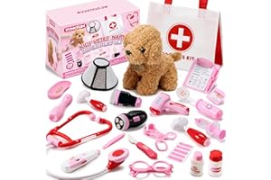 SYNCFUN Doctors Set for Kids,vet set for kids,Children Pet Vet Care Play Set Plush Dog,Pretend Role Play Medical Kit Toys Gifts for 3 4 5 6 Year Old Girls