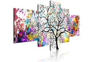 DekoArte 510 - Cuadros Modernos Impresión de Imagen Artística Digitalizada | Lienzo Decorativo Para Salón o Dormitorio | Estilo Abstracto Arte Árbol de la Vida de Gustav Klimt | 5 Piezas 180x85cm XXL