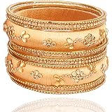 ZULKA Get your traditions Metal with Zircon Gemstone and Silk Thread Worked and Ball Chain Linked Glossy Finished Bangle Set For Women and Girls: 