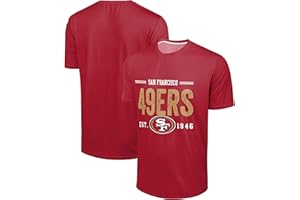 FOCO NFL Men's Officially Licensed Football Team Logo Wordmark Distressed Performance Team Color Crewneck T-Shirt