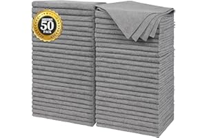 FIXSMITH Grey Microfibre Cleaning Cloth -Pack of 50, 16"X12" Cleaning Rags for Housekeeping and Kitchen, Reusable Shop Towels for Car, Lint Free, Scratch-Free, Highly Absorbent Microfibre Towels