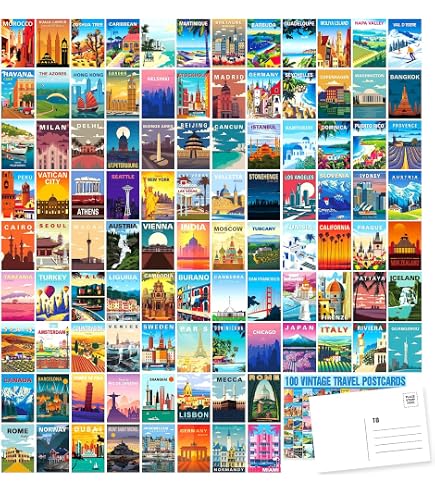 Ensemble de 24 cartes postales vintage des monuments du monde - Cartes 4x6 pouces en carton de