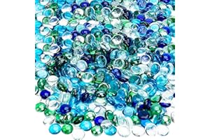 Hiziwimi 3600g(About 800Pcs) Glass Beads for Vase, Decorative Glass Pebbles, Sky Blue Cobalt Blue Green Transparent, 17-20MM Decorative Glass Stones Pebbles for Aquariums, Gardens & Crafts Decoration