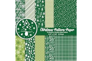 Morcheiong 55 Sheets Merry Christmas Pattern Paper Set Decorative Paper for Card Making Scrapbook Photo Album Decor, 10 Designs (Green, 8.27*11.22 inches)