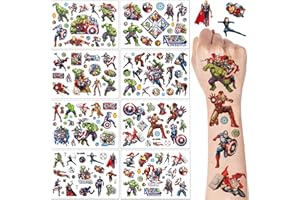 DEEN Kids Tattoos Set 8 Sheets,Avenger Superhero Temporary Tattoos for Kids,Waterproof Childrens Cartoon Marvel Fake Tattoo for Children's Birthday Party Bag Filler Birthday Gifts Party Decorations