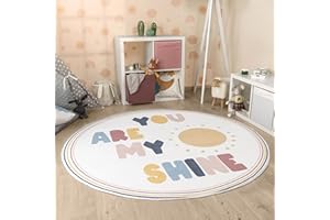 Paco Home Tappeto Rotondo Bambini Cameretta Bambina Ragezzi Arcobaleno Lavabile In Lavatrice Moderno, Dimensione:Ø 100 cm tondo, Colore:Multicolore