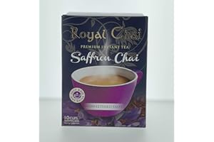 Royal Chai | Saffron Chai Unsweetened | 10 Single Serving Sachets | Premium Instant Tea