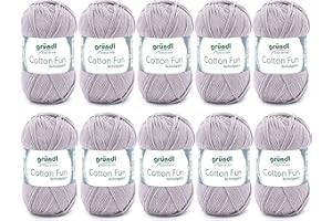 Gründl Laine Cotton Fun - laine pour crocheter - fil à tricoter - facile d’entretien et agréable pour la peau - 100% coton - 10 pelotes 50 g / 115 m - taille d’aiguille 3-4 - gris clair