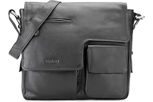 LEABAGS Borsa a Tracolla in Pelle per Uomo e Donna | Borsa per Laptop in Vera Pelle fino a 13 Pollici | Messenger Bag con Tracolla | Borsa da Lavoro | Trasporto e a Mano | Nappa Nera