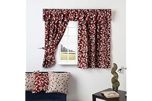 Trend Furnishings Caravan Curtains Leaf Vine Design Door and Window Curtain Red and Cream Perfect for Caravan Motorhome campervan Flower Floral (44" Width x 42" Drop)