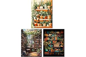 HONGYRJY 3 Pack Panlt Paint by Numbers for Adults-Number Painting Adults Bookshelf,Canvas Paint by Numbers for Adult,Perfect for Gifts and Home Wall Decor 12x16in