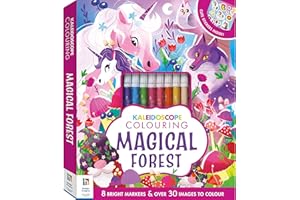 Curious Universe | Magical Forest Kaleidoscope Colouring Kit | Colouring Book with 8 Pens in Hardback Folder | Arts and Crafts for Children and Teens | Gifts for Girls | Unicorn Colouring-in