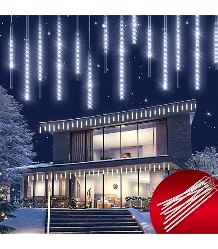 EHOFUN Guirlandes Lumineuses Météores 288 LED Solaires 8 Tubes 30cm - Étanche Blanc Chaud Noël Jardin