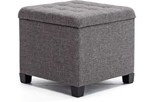 HNNHOME® - Otomana de almacenamiento, forma de cubo, 45 cm, de lino, asiento acolchado con tapa