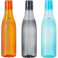 Amazon Brand - Solimo Plastic Fridge Bottle Set (3 pieces, 1L, Checkered pattern, Multicolour)