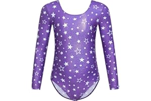 Gogokids Ensemble de gymnastique 2 pièces imprimé pour fille, justaucorps à manches longues et col en U, parfait pour la gymnastique, la danse et le yoga, pour enfants de 3 à 12 ans