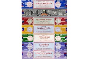 SATYA Nag Champa - Paquete de varillas de incienso (15 g, 7 aromas), enrolladas a mano, no tóxicas, perfectas para meditación y relajación, paquete regalo