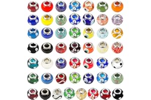Kurtzy Pack de 50 Cuentas de Cristal Murano Variado Abalorios para Manualidades 14 mm Dijes Europeos Abalorios Llaveros Mixtos Cristal Soplado hacer Brazalete, Collares – Diseños y Colores Variados