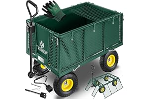 KESSER® Carrello manuale da 550 kg, Carrello da Giardino, Carrello da Trasporto, Carrello da Giardino, Telone rimovibile, Carrello per Attrezzature, Versatile, Incluso Guanti, Verde
