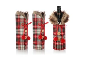 com-four® 3x fundas para botellas de vino - bolsas para botellas - decoración de botellas para la mesa navideña - jersey de botella a cuadros como embalaje de regalo (rojo y blanco - a cuadros)