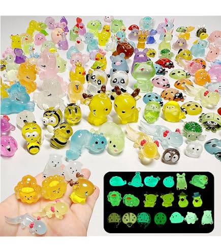 LIINWNIRS 135 Pcs Glow In The Dark Mini Resin Animals – Tiny Figurines For Fairy Gardens, Aquariums & DIY Decor - View #11