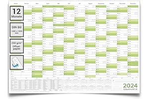 ‎KALENDEROUTLET XXL Jahresplaner Wandkalender 2024 gruen Premium Qualitäts Papier 140x100cm DIN B0, gerollter Wandplaner, Jahreskalender, Kalender 2024 in deutscher Sprache von Kalenderoutlet