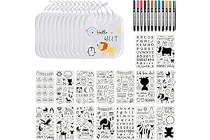 FloraVigo 12 Stück lätzchen baby zum Bem mit 16 Zeichenvorlagen, 12 Textilstiften, Babyparty-Dekorationsspiel, wasserdichte Lätzchen für Babys, Jungen und Mädchen, Babyparty, Tier-Malvorlagen