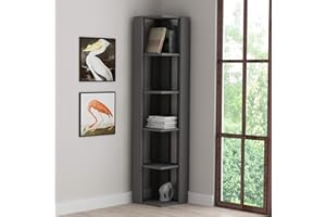 HOCUS PICUS 5 Tier Corner Bookcase with Many Colour Options - 161x34x34cm - Living Room Furniture - Easy to Assemble - Book Storage - Display Unit by Hocuspicus (Anthracite)