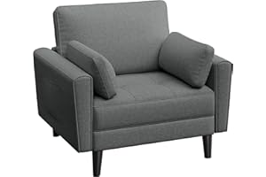 Yaheetech Divano Singolo da Salotto Divanetto Moderno con Cuscini Schienale Divano a 1 Posto in Tessuto Poltrona da Soggoirno con Braccioli 102,5 × 75 × 85,5 cm Grigio Scuro/Tela