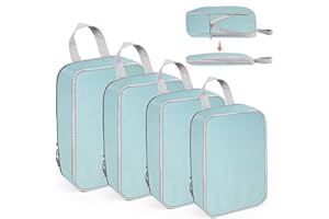 WUFANC Zestaw 4 organizerów do walizek, kostki do pakowania podróżnego Kompresyjne, wodoodporne i odporne na zużycie, Spełnia wszystkie Twoje potrzeby podróżne (Niebieski)