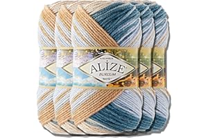 HOBBY YARN Alize 7648 Lot de 5 pelotes de laine turque Burcum Batik de qualité supérieure acrylique à tricoter Fil à tricoter Laine pour bébé avec dégradé de couleur Pour le crochet, le tricot et les vêtements