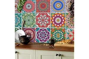Moroccan Tile Stickers for Kitchen, TOARTI 18pcs 15cm(6") Mandala Tile Stickers for Bathroom, Table Stair Stickers Self-Adhesive, Transfers Vinyl Wall Tile Stickers, Mosaic Mexican Spanish Tile Decals