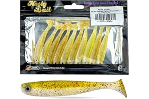 Nasty Bait Gummifisch | 6,8 cm - 12,5 cm| Gummiköder| Kunstköder| Zanderköder, Hechtköder, Barschköder| UV aktive Modelle| flankende Aktion| 3D Augen|8 Farben | Aussparungen für Offsethaken