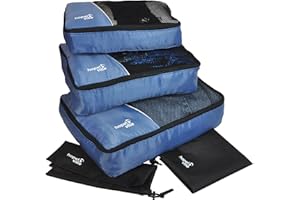 HOPEVILLE Kleidertaschen-Set 5-teilig, mit 3 Koffertaschen - PLUS einem Wäschebeutel und einem Schuhbeutel, Premium Packing Cubes für perfekt organisiertes Reisegepäck (Blau)