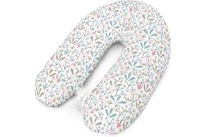 AMILIAN Coussin d'allaitement, de positionnement latéral, idéal pour la grossesse et les petits bébés, en coton, avec rembourrage et housse, 170 cm, au motif de boule de neige