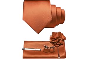JEMYGINS Corbata de sarga para hombre con diseño monocolor, incluye gemelos cuadrados de bolsillo, pinza de corbata y broche de flores, set de regalo para fiestas, negocios, bodas