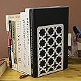 Spillbox Metal Non Slip Bookends Book Shelves | Shelf | Study Table | Home Decor | Holders | Case | Bracket | Stand | Heavy Duty | Set | Book Ends for Office, Home - White Star