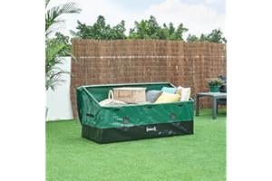 casa.pro Caja de Almacenamiento para Exteriores de 560 L Arcón Baúl Almacenaje de Jardín Arcón con Asas Fijación con Velcro Lona 100% Poliéster Impermeable Acero 155x64x75 cm - Verde/Negro