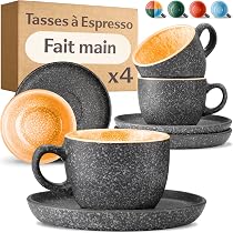 Lot De 4 Tasses à Café En Céramique épaisse 350ml - Grès émaillé Fait Main (Rouge)