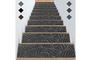 GOYLSER Treppenmatten für Holztreppen-Anti-Rutsch-Treppen-Teppich-Tritte,Filz selbstklebend Stufenmatten innen 15 Stück 76x20cm Graue Bananenblatt