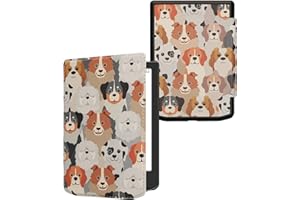 kwmobile Etui eReader kompatybilne z Pocketbook Verse/Pro/Color/Vivlio Light Cover - eBook Reader Flip Case - biały/jasnobrązowy/szary - psy