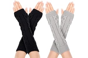 Newellsail Armstulpen Damen Fingerlose Handschuhe Armwärmer Winter Stricken Wärmer Lange Handschuh Daumenloch Fäustling 2 Paar (Schwarz und Grau)