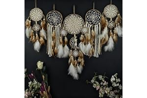 REMORLET 5 Stück/Set Traumfänger, Boho-Wanddekoration, Mond und Sonne, Feder, handgefertigt, traditioneller Traumfänger, Wandbehang, Dekoration für Kinderzimmer, Erwachsene, Wohnzimmer, Zuhause, böhmische