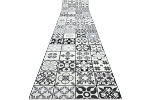 rugsx Alfombra de Pasillo Antideslizante AZULEJO Patchwork, Lisbon Gris/Negro 80x100 cm